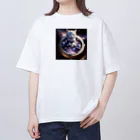 catgoodsの猫と宇宙の時計 オーバーサイズTシャツ