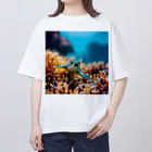 光るハイビスカスの珊瑚と亀 Oversized T-Shirt