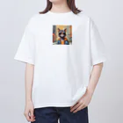 おかき屋のサングラス猫in都会 オーバーサイズTシャツ