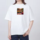 ワンダーワールド・ワンストップのフラワーガーデンのデザイン オーバーサイズTシャツ