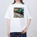 kenarakawaの海沿い走る汽車グッズ オーバーサイズTシャツ