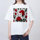 Feline-Bouquetの薔薇の中の猫 オーバーサイズTシャツ