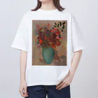 世界美術商店のトルコ石色の花瓶の花 /  The turquoise vase オーバーサイズTシャツ