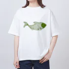 mumusの魚　green オーバーサイズTシャツ