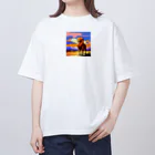 フリーダムの勇ましいライオン　ピクセルアート オーバーサイズTシャツ