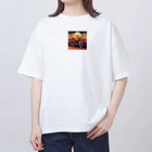 毎日がにゃんとも幸せ マサッチShopのレトロバイクドット　夕日編　№３ Oversized T-Shirt