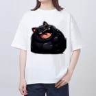 にゃんたれの爆笑しているデブの黒猫 Oversized T-Shirt