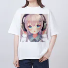 hide-の可愛いヘッドフォンガール オーバーサイズTシャツ