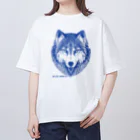 aokitaのリアルウルフデザイン［ブルー］ オーバーサイズTシャツ