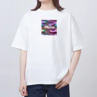 Kumamanのオーロラシルク　Shineロゴ入り オーバーサイズTシャツ