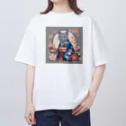 coco_peroのお正月の着物を着たロシアンブルーの猫ちゃんグッズ Oversized T-Shirt