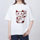 Lin Designのしかくい招き猫 オーバーサイズTシャツ