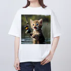 No Fishing No Life の釣れたにゃ Oversized T-Shirt