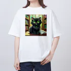 yoiyononakaの図書室の黒猫01 オーバーサイズTシャツ