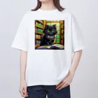 yoiyononakaの図書室の黒猫02 オーバーサイズTシャツ