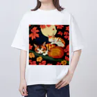 トカゲの猫浮き絵（秋） オーバーサイズTシャツ