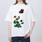 Saza-nami Antique designの花と蝶 Oversized T-Shirt