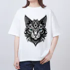 629_CAT_ARTのモノラルキャット2 オーバーサイズTシャツ