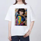 80s pop anime artの彼女はみなぎるエネルギーと魅力を放つ オーバーサイズTシャツ