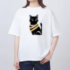 幸運のしっぽの黒猫と虹の首輪 Oversized T-Shirt