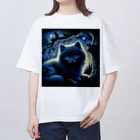 雑貨屋ちぃずの黒猫と夜空 オーバーサイズTシャツ