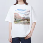 あかいはちの春の桜満開 オーバーサイズTシャツ