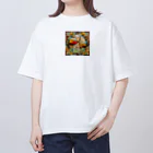 テケテケのキリンのステンドグラス柄グッズ Oversized T-Shirt