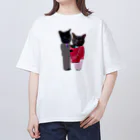 Parallel_merchの黒猫の親子 オーバーサイズTシャツ