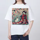 ParadigmStar　パラダイムスターの和風cat 見返り桜 オーバーサイズTシャツ