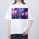 w.vv.vvのサイバーパンク夜の芸者写真 オーバーサイズTシャツ