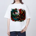 mitsu_tattooの鶏と蛇の喧嘩 オーバーサイズTシャツ