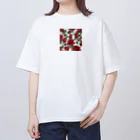 1123liliのサテンレッドの薔薇 オーバーサイズTシャツ