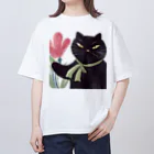 ともちのラクガキ🖍(チーム防衛部)のジェントル黒猫さんTシャツ オーバーサイズTシャツ