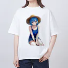 AIオリジナルイラスト　美女男子の華麗なる青髪美少女 オーバーサイズTシャツ