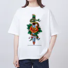 ファンシーTシャツ屋の蛇と薔薇のダガータトゥーデザイン Oversized T-Shirt