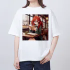 プリンゴブリンの赤毛の読書メガネさん オーバーサイズTシャツ