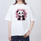 waterpandaの満開桜とパンダ オーバーサイズTシャツ