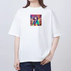 asanonnのポップカラーのカーディガンな女の子 オーバーサイズTシャツ