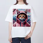 オシャンな動物達^_^の桜舞うなかオシャン猫 Oversized T-Shirt
