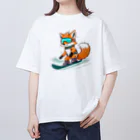 まるアニマル　のスノーボード　キツネ オーバーサイズTシャツ