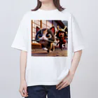 andanteのわくわくshopの猫と侍と刀 オーバーサイズTシャツ