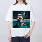 猫と紡ぐ物語のイルカと猫が海を共に泳ぐ異種間の絆が存在 オーバーサイズTシャツ