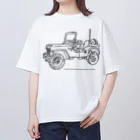 ファンシーTシャツ屋のJeep イラスト ライン画 Oversized T-Shirt