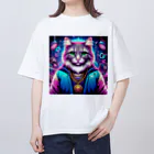 AIフォトSHOPのイケ猫DJ オーバーサイズTシャツ