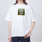 gigaグッズのフリスビーで遊ぶ折り紙パンダ オーバーサイズTシャツ