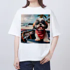 wanko_daisukiの海辺のシーズー（オープンカー） オーバーサイズTシャツ