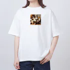 Colorful Canvasの寝相の悪いコーギー Oversized T-Shirt