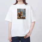 Colorful Canvasの窓辺でクッキーを食べるリス Oversized T-Shirt