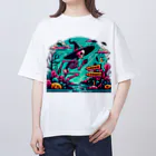 かるるんショップの骸骨紳士シリーズ　雨ニモマケズ、風ニモマケズ Oversized T-Shirt