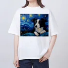 Dog Art Museumの【星降る夜 - ボーダーコリー犬の子犬 No.1】 オーバーサイズTシャツ